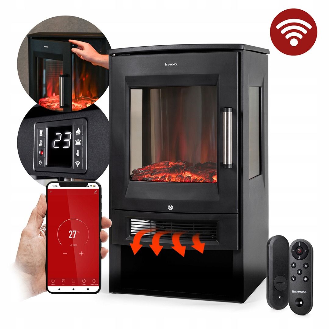 Staande elekrische sfeerhaard met ingebouwde thermostaat, Wifi en AB - Afbeelding 3