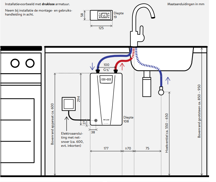 Compacte elektrische doorstroomverwarmer Clage CFX-U | 11 tot 13.5 KW | met afstandsbediening - Afbeelding 3
