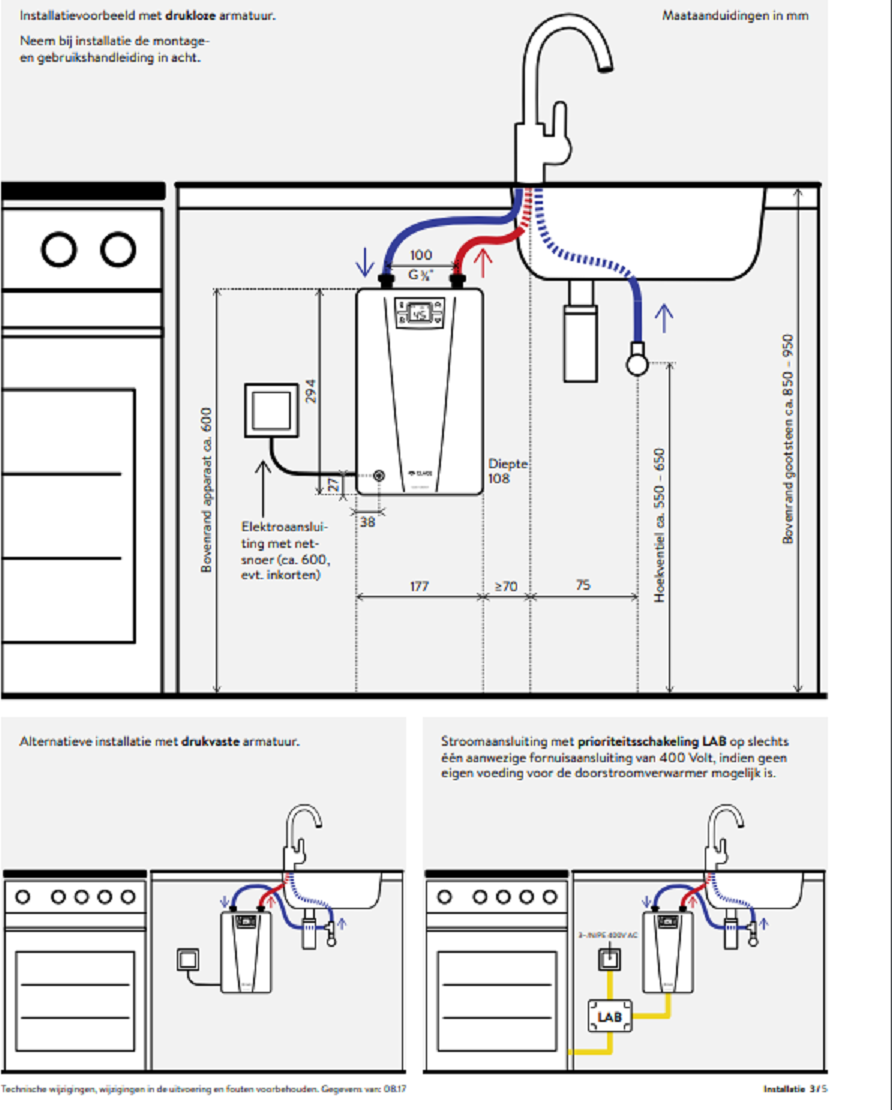 Clage CEX 7-U, E-compacte instelbaar doorstroomverwarmer (6.9KW, 400 volt), onderbouw, bovenaansluiting - Afbeelding 3
