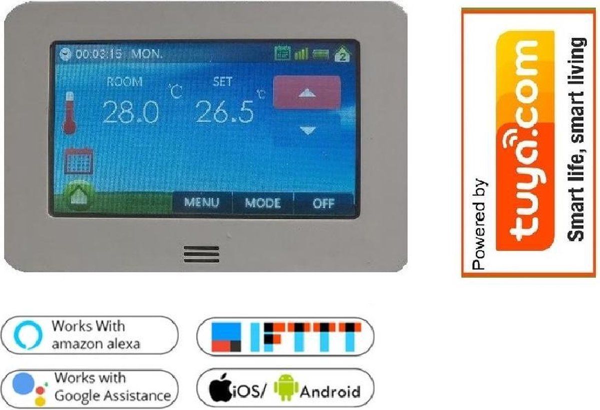 Optima Wifi thermostaat met kleurenscherm W FC inbouw klokthermostaat met kleuren touchscreen Tuya compatible - Afbeelding 3