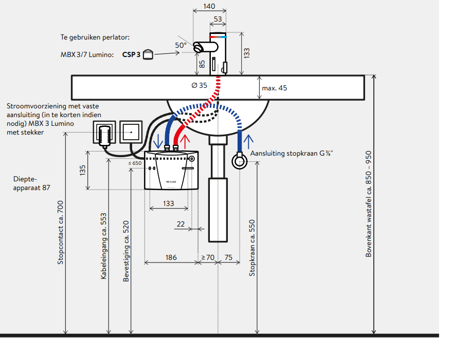 Clage MBX Met X Lumino met sensorkraan | doorstroomverwarmer - Afbeelding 3